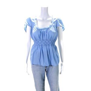 Edme & Esyllte Anthropologie Womens Short Sleeve Scoop Neck Smocked Top Blue 8